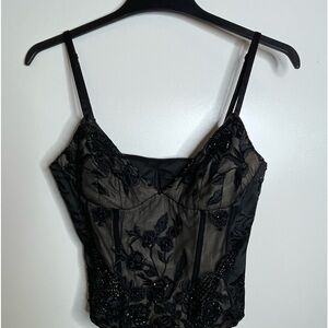 Black beaded Mandalay corset with adjustable straps, size 12
